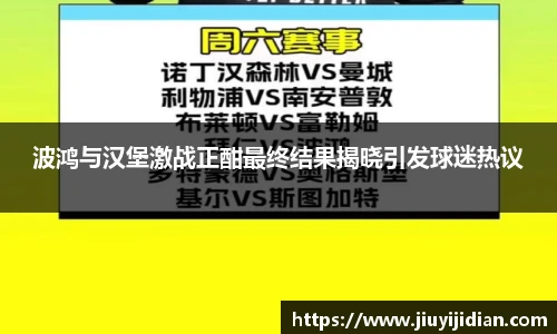 波鸿与汉堡激战正酣最终结果揭晓引发球迷热议